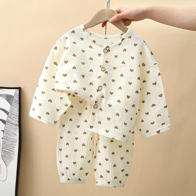 New Class A Children's Cotton Yarn Pajamas suit Boys and Girls Home Clothes Two-piece Cotton Baby's Spring and Autumn and Summer Children's Clothing