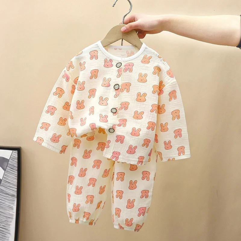 New Class A Children's Cotton Yarn Pajamas suit Boys and Girls Home Clothes Two-piece Cotton Baby's Spring and Autumn and Summer Children's Clothing