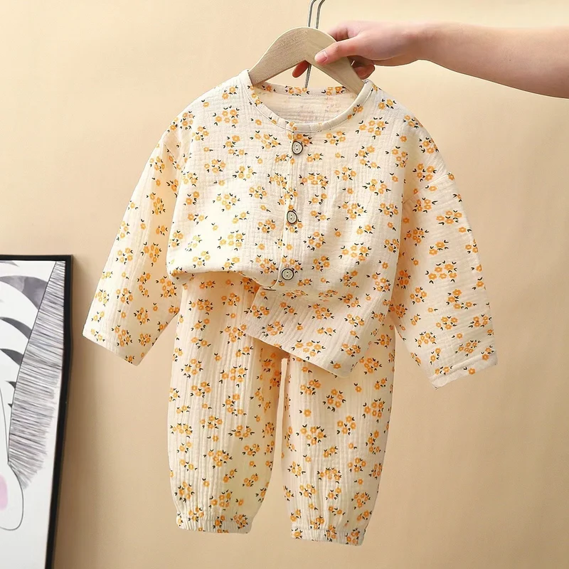 New Class A Children's Cotton Yarn Pajamas suit Boys and Girls Home Clothes Two-piece Cotton Baby's Spring and Autumn and Summer Children's Clothing
