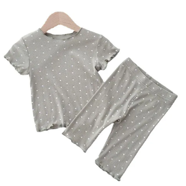 Children's Thin Short-Sleeved Air-Conditioned Clothing for Boys and Girls Summer Pajamas suit Can Wear Outfit Baby's Home Clothes Two-Piece Fashionable Set