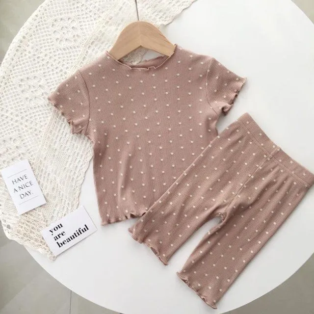 Children's Thin Short-Sleeved Air-Conditioned Clothing for Boys and Girls Summer Pajamas suit Can Wear Outfit Baby's Home Clothes Two-Piece Fashionable Set