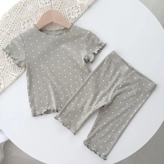 Children's Thin Short-Sleeved Air-Conditioned Clothing for Boys and Girls Summer Pajamas suit Can Wear Outfit Baby's Home Clothes Two-Piece Fashionable Set
