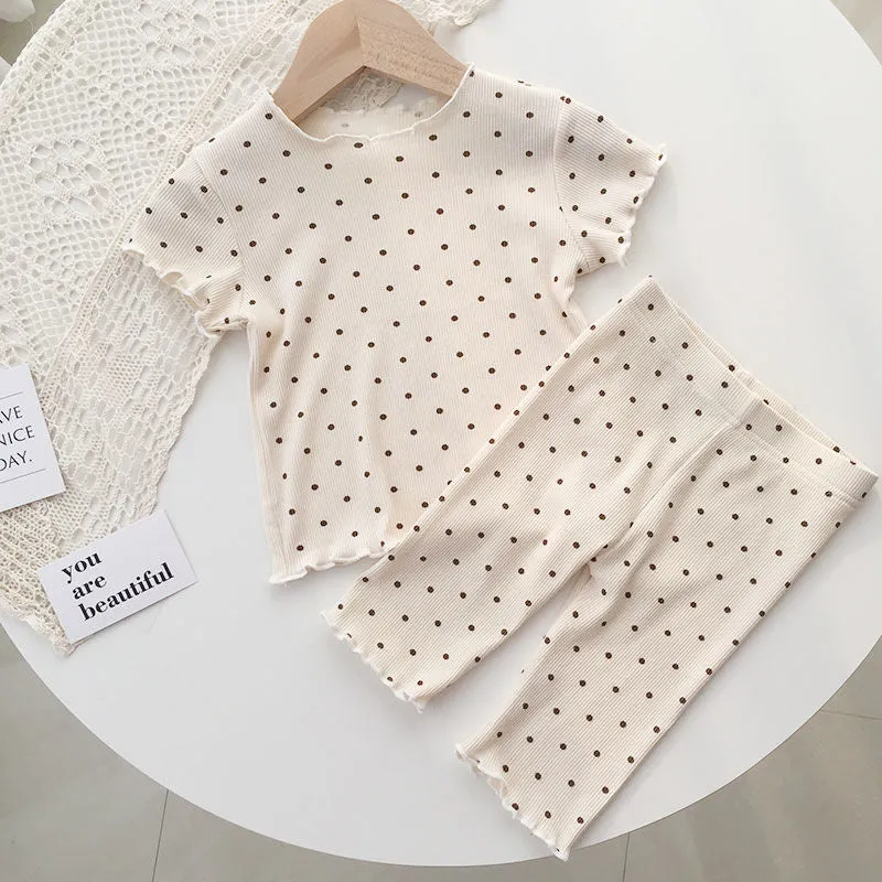 Children's Thin Short-Sleeved Air-Conditioned Clothing for Boys and Girls Summer Pajamas suit Can Wear Outfit Baby's Home Clothes Two-Piece Fashionable Set