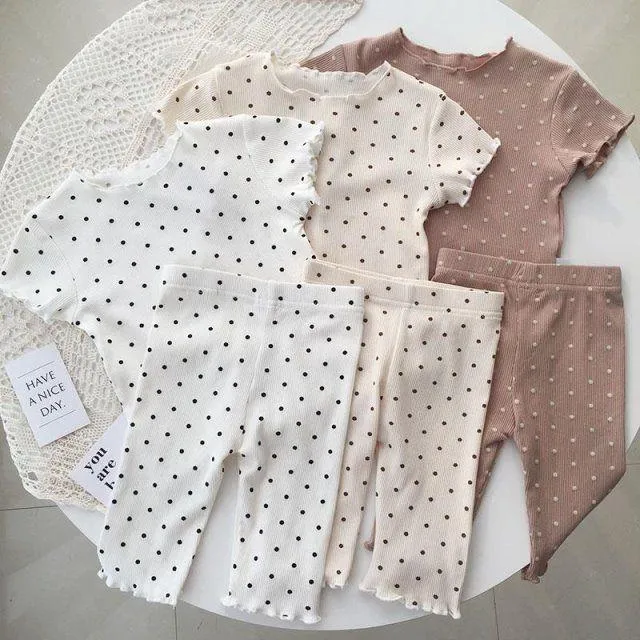 Children's Thin Short-Sleeved Air-Conditioned Clothing for Boys and Girls Summer Pajamas suit Can Wear Outfit Baby's Home Clothes Two-Piece Fashionable Set