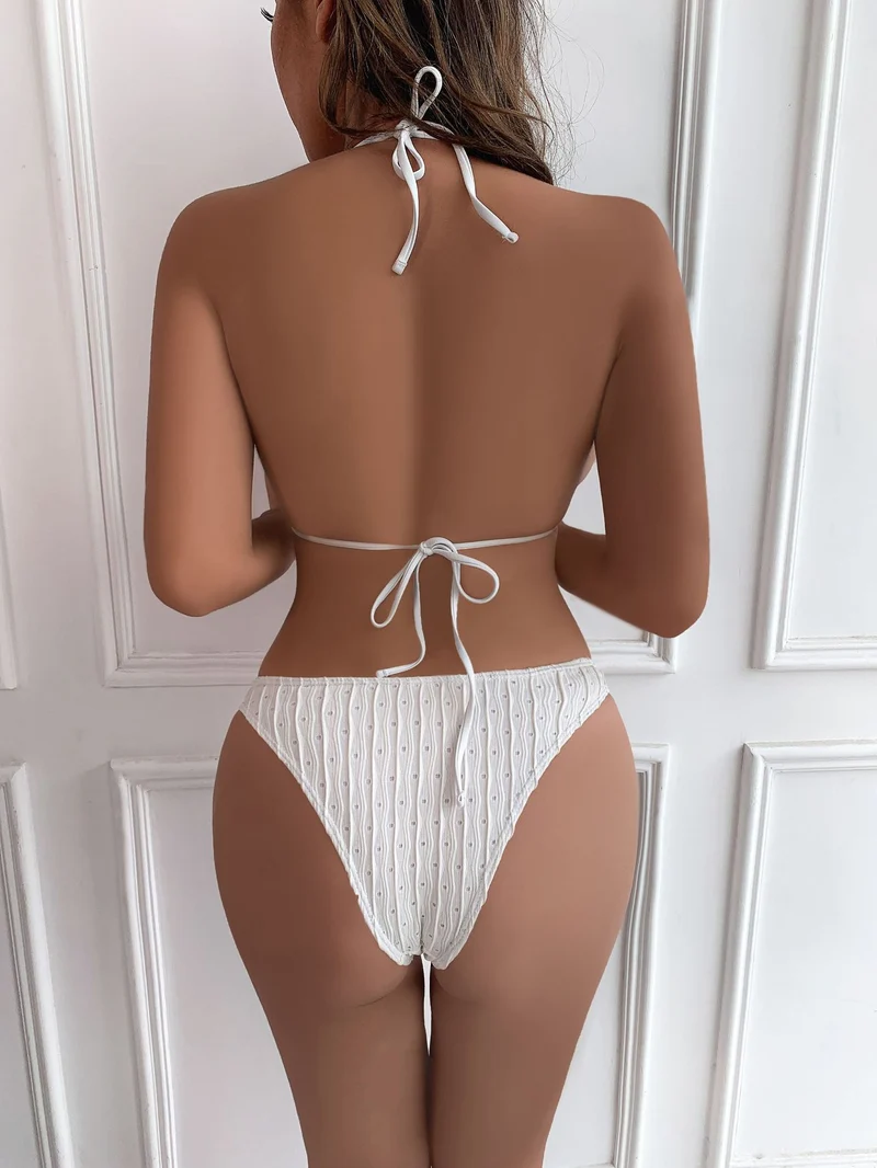 2025 European and American New Swimsuit Three-Piece Backless Drawstring Strap Bikini Bikini Three-Piece Swimsuit