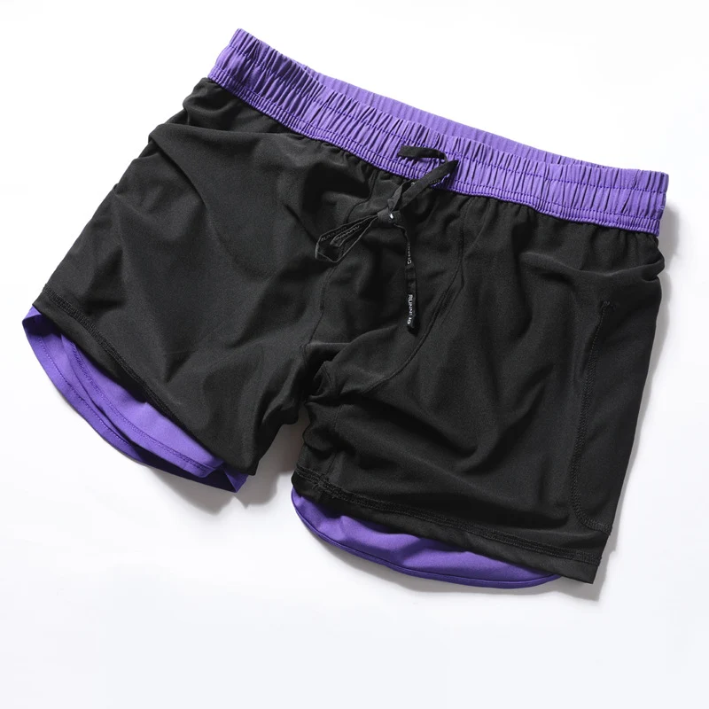 Men's Quick-drying Sports Shorts Fake Two-piece Fitness Triple Pants Marathon Running Pants Invisible Pocket for Mobile Phone