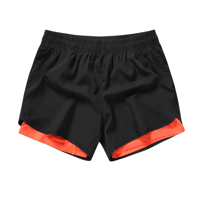 Men's Quick-drying Sports Shorts Fake Two-piece Fitness Triple Pants Marathon Running Pants Invisible Pocket for Mobile Phone