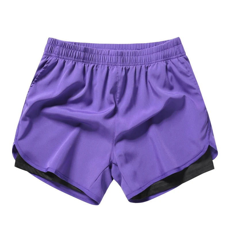 Men's Quick-drying Sports Shorts Fake Two-piece Fitness Triple Pants Marathon Running Pants Invisible Pocket for Mobile Phone