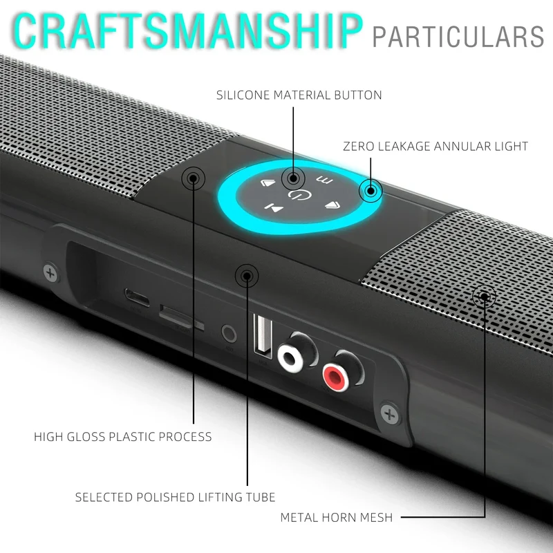 HOMEFISH BS-20 RGB Ambient Light Bluetooth Speaker 6 EQ Sound Effects 4 Speakers Supports TF, USB, AUX, RCA, Bluetooth, FM