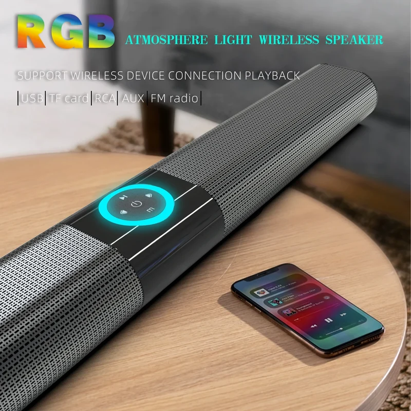 HOMEFISH BS-20 RGB Ambient Light Bluetooth Speaker 6 EQ Sound Effects 4 Speakers Supports TF, USB, AUX, RCA, Bluetooth, FM