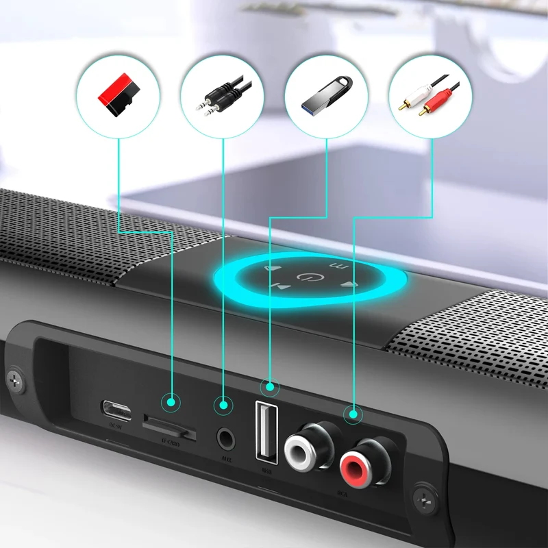 HOMEFISH BS-20 RGB Ambient Light Bluetooth Speaker 6 EQ Sound Effects 4 Speakers Supports TF, USB, AUX, RCA, Bluetooth, FM