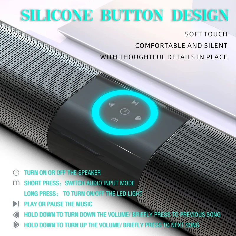 HOMEFISH BS-20 RGB Ambient Light Bluetooth Speaker 6 EQ Sound Effects 4 Speakers Supports TF, USB, AUX, RCA, Bluetooth, FM