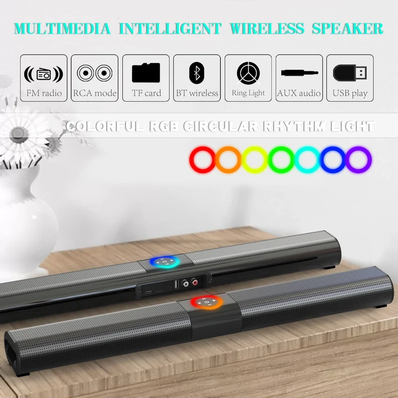 HOMEFISH BS-20 RGB Ambient Light Bluetooth Speaker 6 EQ Sound Effects 4 Speakers Supports TF, USB, AUX, RCA, Bluetooth, FM