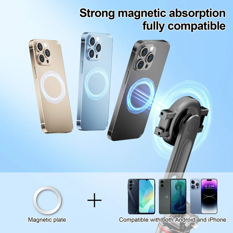C20 Magnetic Selfie Stick Tripod for iPhone 12-16 Pro Max Travel Stand with Magsafe Phone Clamp for Android Smartphone