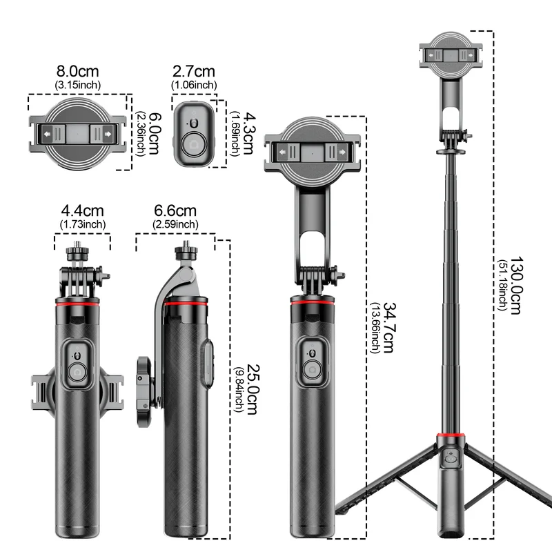 C20 Magnetic Selfie Stick Tripod for iPhone 12-16 Pro Max Travel Stand with Magsafe Phone Clamp for Android Smartphone