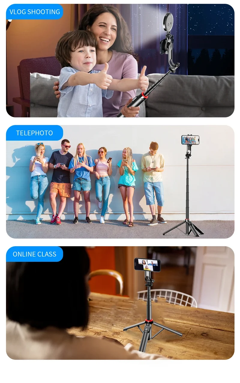 C20 Magnetic Selfie Stick Tripod for iPhone 12-16 Pro Max Travel Stand with Magsafe Phone Clamp for Android Smartphone