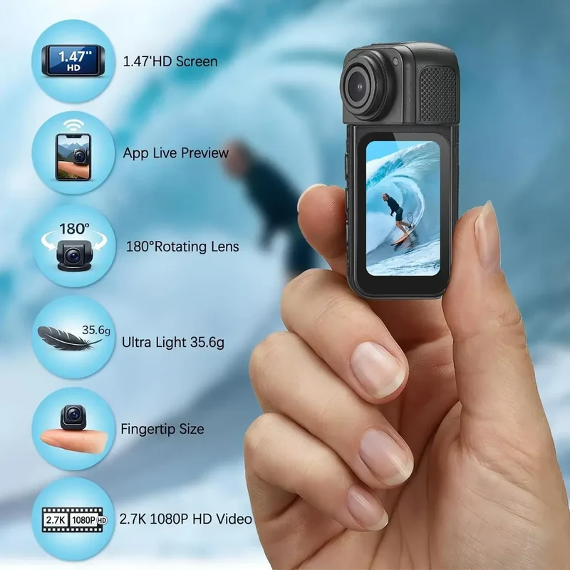 2.7K 180° Rotatable Wifi Outdoor Sports Camera 1.4Inch Screen Thumb Action Cam Motorcycle Road Sport Magnetic Attraction Bracket