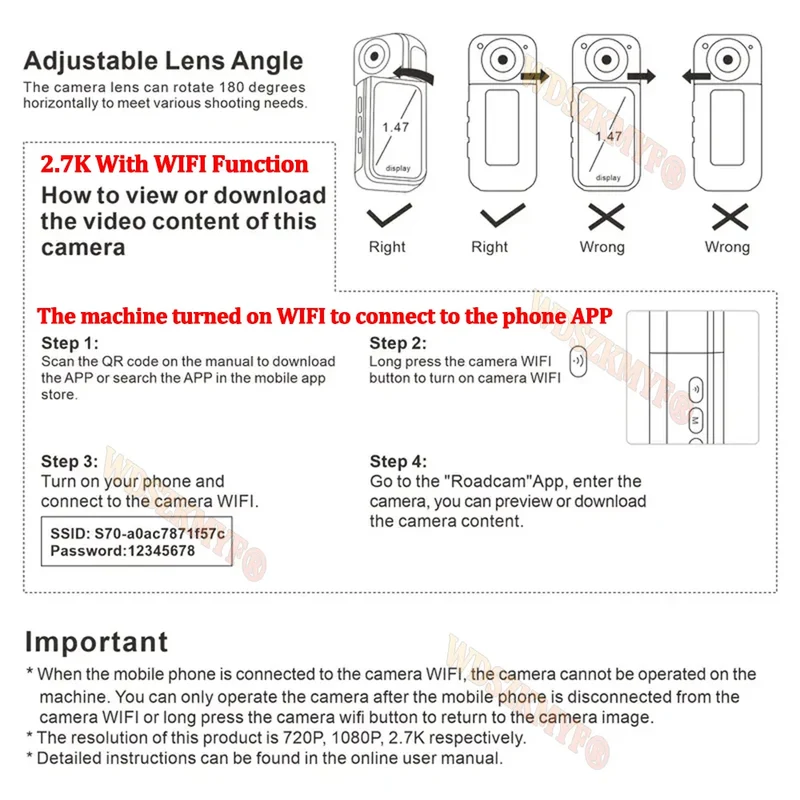 2.7K 180° Rotatable Wifi Outdoor Sports Camera 1.4Inch Screen Thumb Action Cam Motorcycle Road Sport Magnetic Attraction Bracket