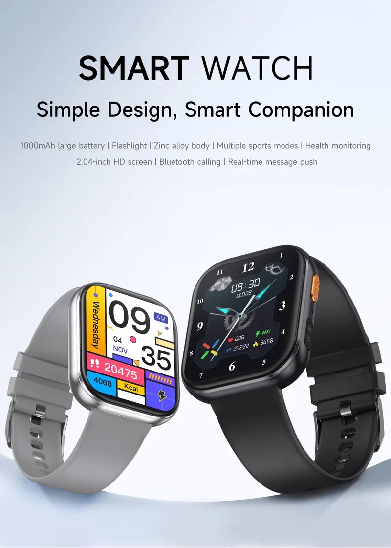 2026 2.04-inch Ultra Smart Watch 1000mAh High Capacity Battery Outdoor Sports Fitness Health Monitoring Smartwatch For Men Women