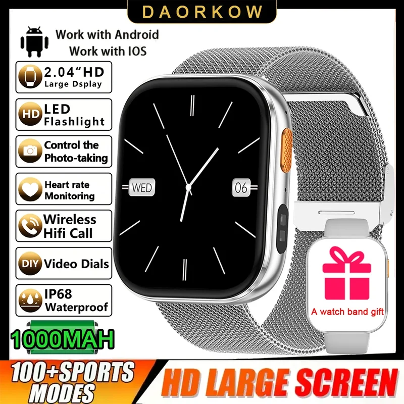2026 2.04-inch Ultra Smart Watch 1000mAh High Capacity Battery Outdoor Sports Fitness Health Monitoring Smartwatch For Men Women