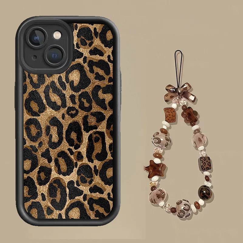 Leopard With Chain Phone Case For Xiaomi MI 17 Pro Max 15T 15 Ultra 14T 13 POCO F7 X7 M7 X5 F5 X6 PRO M6 X4 GT NFC C40 5G Cover