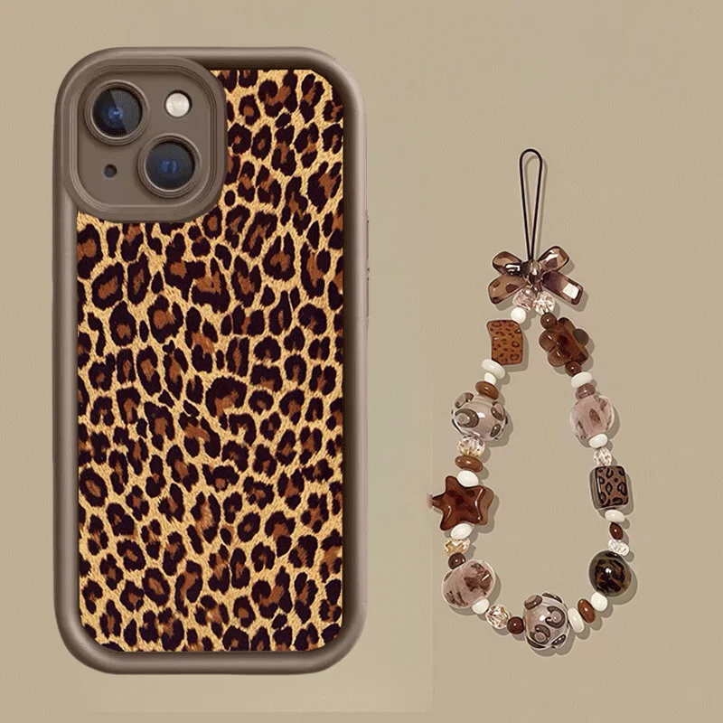 Leopard With Chain Phone Case For Xiaomi MI 17 Pro Max 15T 15 Ultra 14T 13 POCO F7 X7 M7 X5 F5 X6 PRO M6 X4 GT NFC C40 5G Cover
