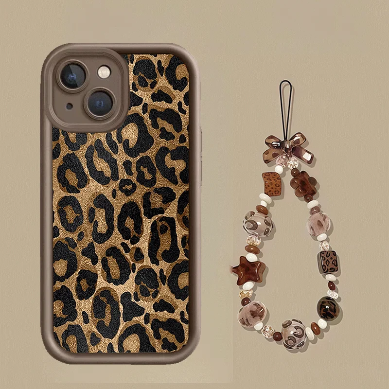 Leopard With Chain Phone Case For Xiaomi MI 17 Pro Max 15T 15 Ultra 14T 13 POCO F7 X7 M7 X5 F5 X6 PRO M6 X4 GT NFC C40 5G Cover