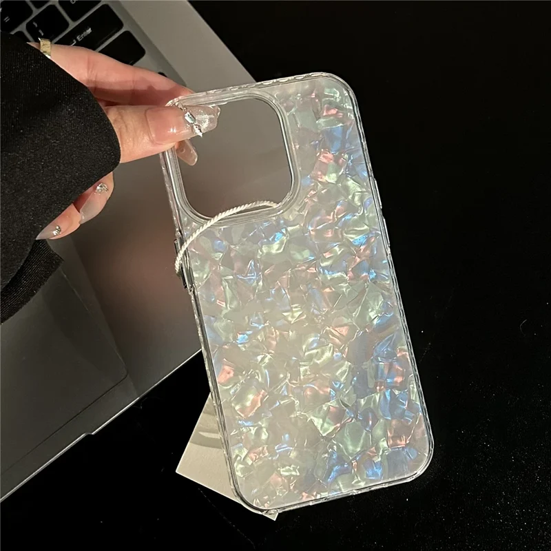 Luxury Glitter Shell Pattern Laser Case For iPhone 16 Pro Max 15 14 Plus 13 12 11 Aurora IMD Shockproof Protection Hard Cover
