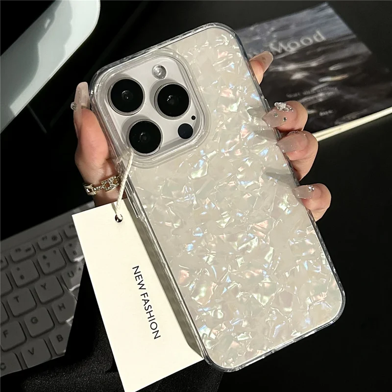 Luxury Glitter Shell Pattern Laser Case For iPhone 16 Pro Max 15 14 Plus 13 12 11 Aurora IMD Shockproof Protection Hard Cover