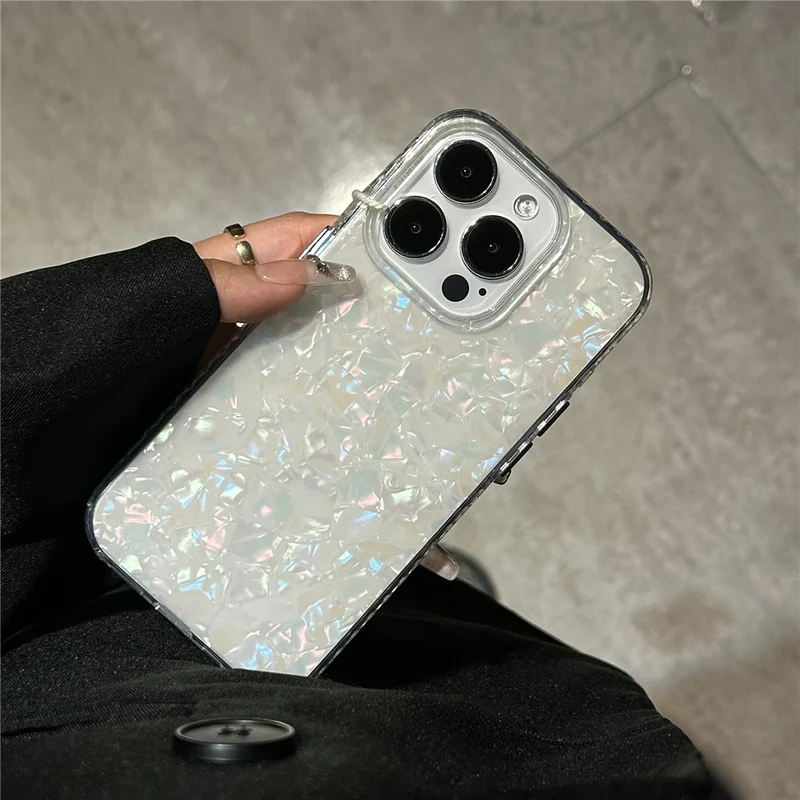 Luxury Glitter Shell Pattern Laser Case For iPhone 16 Pro Max 15 14 Plus 13 12 11 Aurora IMD Shockproof Protection Hard Cover
