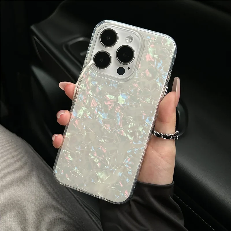 Luxury Glitter Shell Pattern Laser Case For iPhone 16 Pro Max 15 14 Plus 13 12 11 Aurora IMD Shockproof Protection Hard Cover