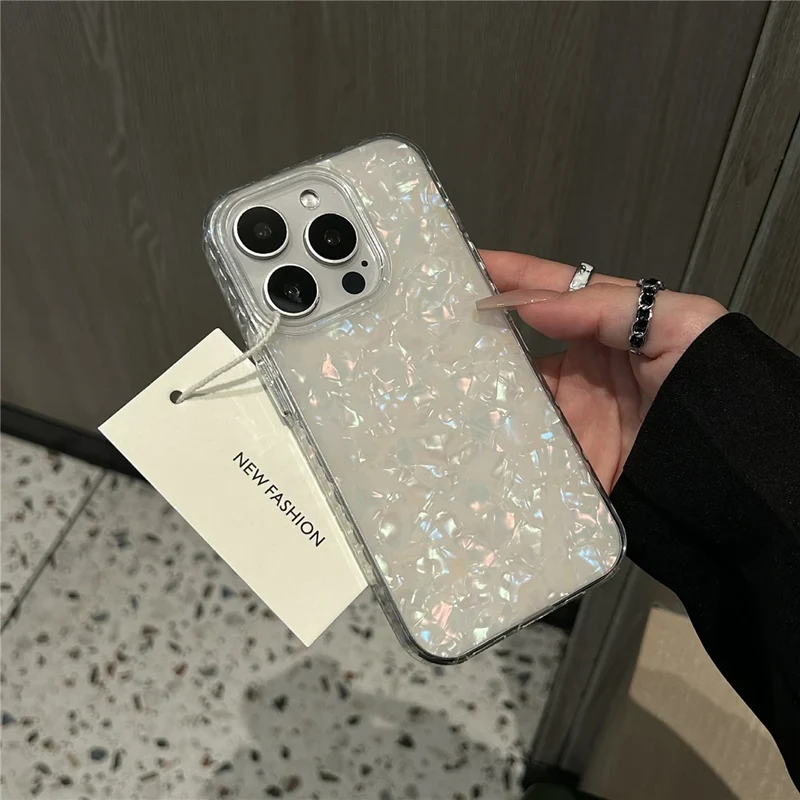 Luxury Glitter Shell Pattern Laser Case For iPhone 16 Pro Max 15 14 Plus 13 12 11 Aurora IMD Shockproof Protection Hard Cover