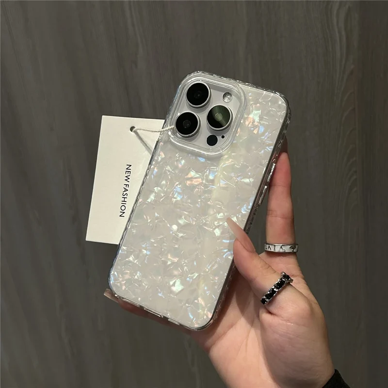 Luxury Glitter Shell Pattern Laser Case For iPhone 16 Pro Max 15 14 Plus 13 12 11 Aurora IMD Shockproof Protection Hard Cover