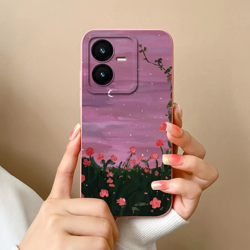 Case For Vivo Y22 Y22S Cover Camera Lens Protector For Vivo Y 22 Soft Liquid Silicone Cartoon Phone Back Covers For Women Man