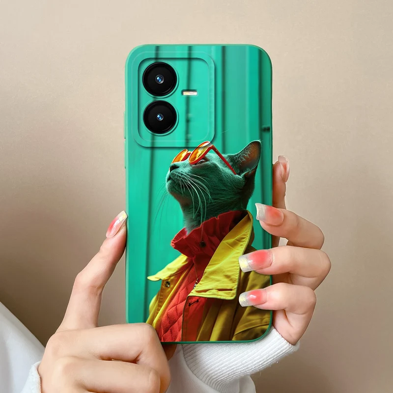 Case For Vivo Y22 Y22S Cover Camera Lens Protector For Vivo Y 22 Soft Liquid Silicone Cartoon Phone Back Covers For Women Man