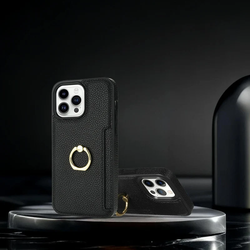 Leather Wallet Phone Case for iPhone Air 17 16 15 14 13 12 11 Pro Max XS XR X 7 8 Plus Ring Holder Card Solt Litchi Stand Cover