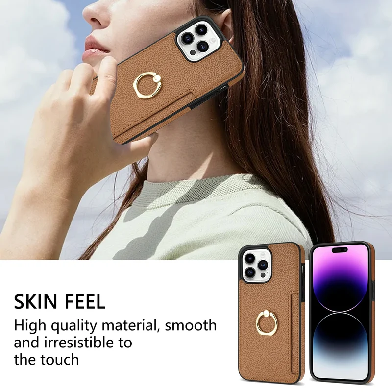 Leather Wallet Phone Case for iPhone Air 17 16 15 14 13 12 11 Pro Max XS XR X 7 8 Plus Ring Holder Card Solt Litchi Stand Cover