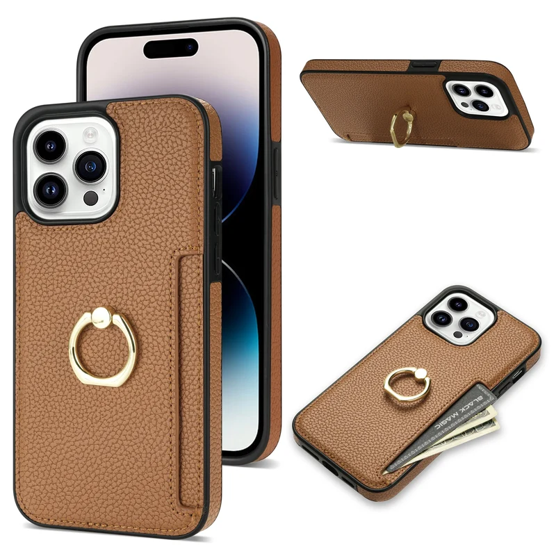Leather Wallet Phone Case for iPhone Air 17 16 15 14 13 12 11 Pro Max XS XR X 7 8 Plus Ring Holder Card Solt Litchi Stand Cover