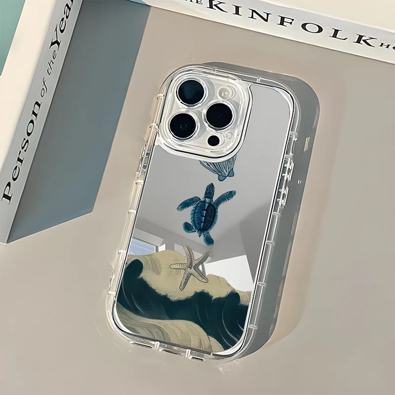 Ocean Turtle Beach Pattern Back Mirror Phone Case for IPhone 11 12 13 14 15 16 17 Pro Max X XR XS 7 8 Plus Air Shockproof Cover