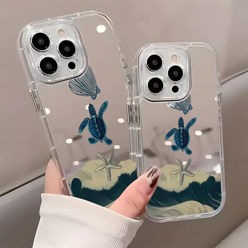 Ocean Turtle Beach Pattern Back Mirror Phone Case for IPhone 11 12 13 14 15 16 17 Pro Max X XR XS 7 8 Plus Air Shockproof Cover
