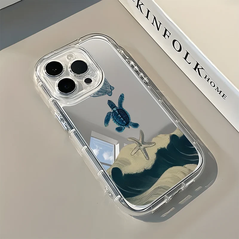 Ocean Turtle Beach Pattern Back Mirror Phone Case for IPhone 11 12 13 14 15 16 17 Pro Max X XR XS 7 8 Plus Air Shockproof Cover