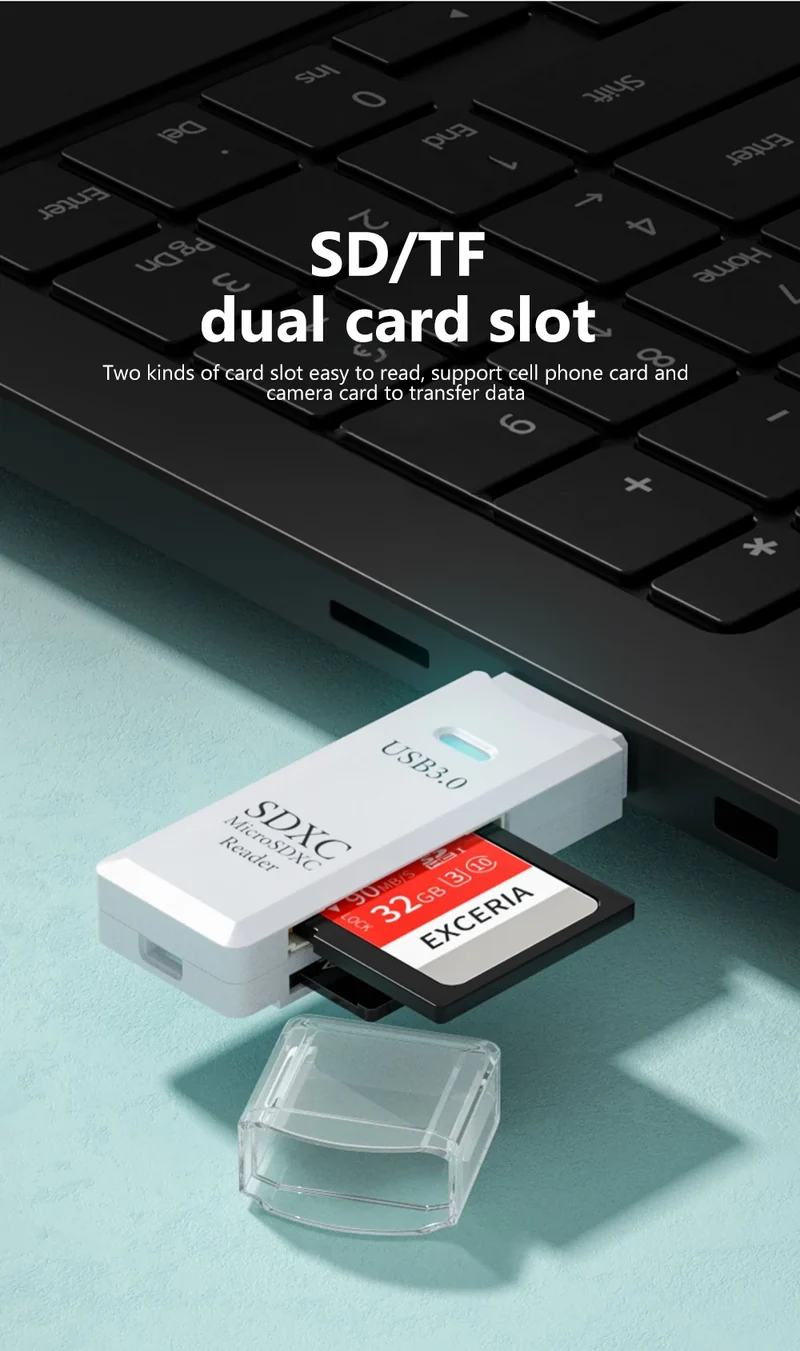 2 In 1 High Speed USB 3.0 2.0 Micro SD TF Card Reader Adapter Data Transmission up to 5Gbps Compatibility Multiple for PC Laptop
