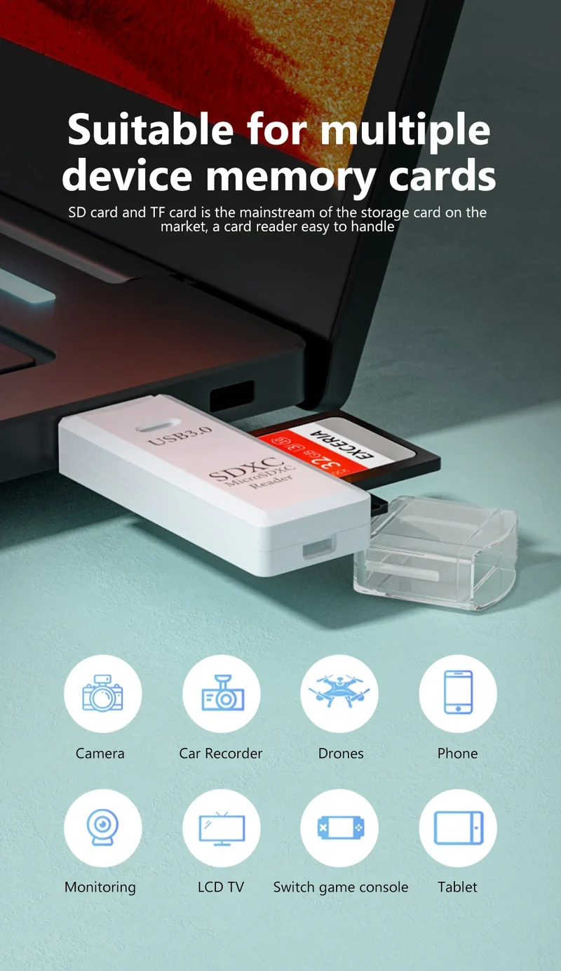 2 In 1 High Speed USB 3.0 2.0 Micro SD TF Card Reader Adapter Data Transmission up to 5Gbps Compatibility Multiple for PC Laptop