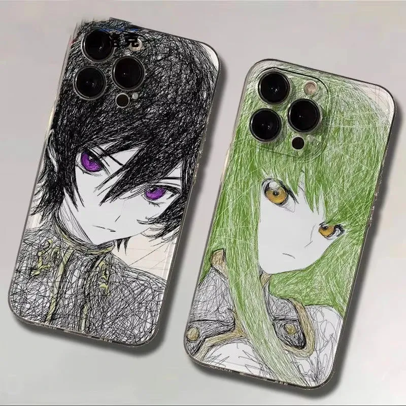 Messy Lines Comic Role Transparent Phone Case For iPhone 16e 16 Pro Max 15 14 Plus 13 12 11 Pro Shockproof Silicone Back Cover