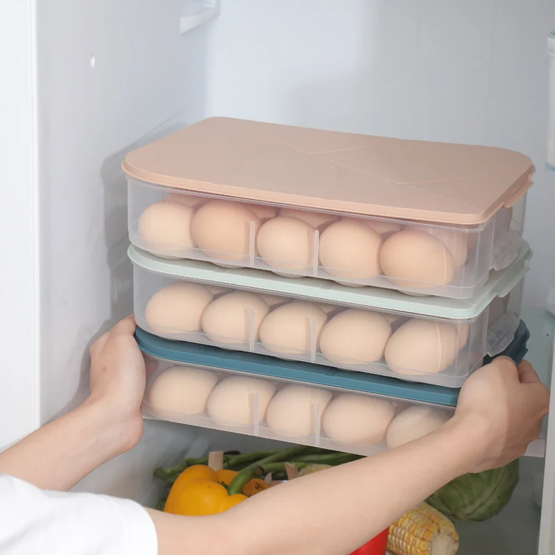 Yq5077 Kitchen Stackable 20-Slot Egg Carton Refrigerator Food Storage Box with Lid Egg Storage Box Egg Tray