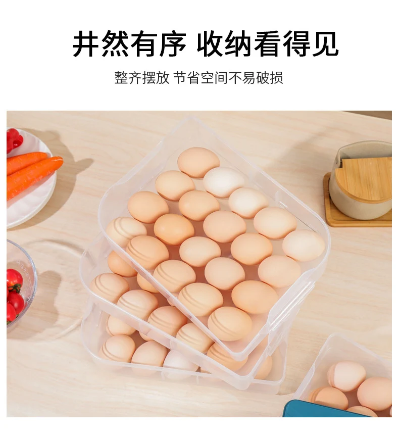 Yq5077 Kitchen Stackable 20-Slot Egg Carton Refrigerator Food Storage Box with Lid Egg Storage Box Egg Tray