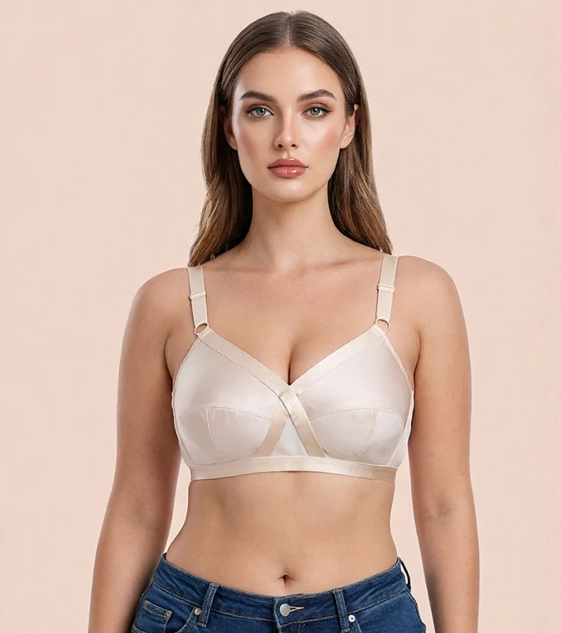 Satin ultra-thin plus size bra without steel ring European and American foreign trade underwear bra women 80BCDEFG-120BCDEEEFG