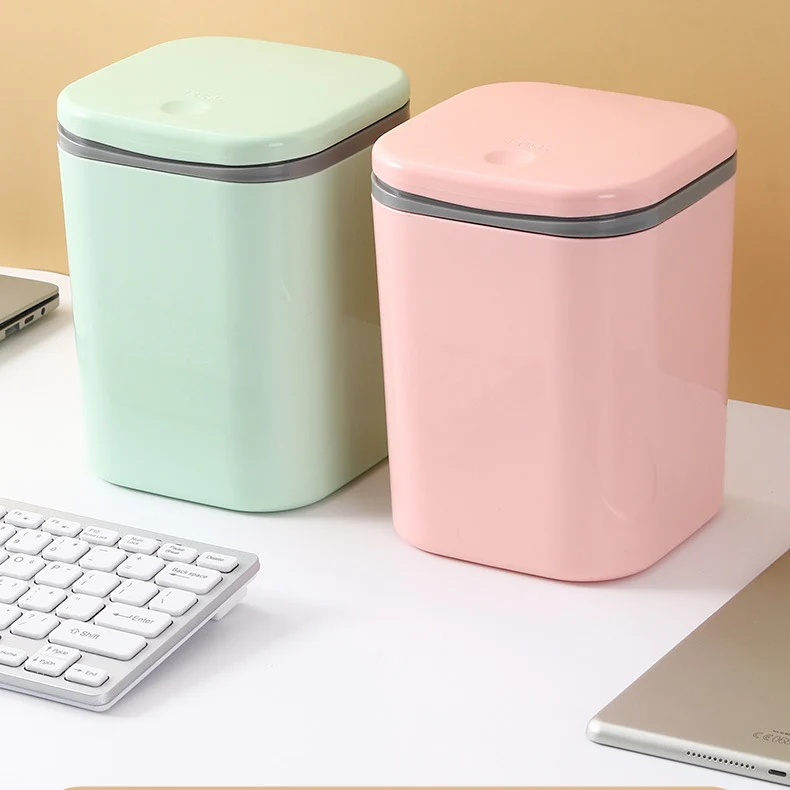 Small Desktop Trash Can for Home Office High-End Dormitory Press with Lid Mini Plastic Storage Trash Can