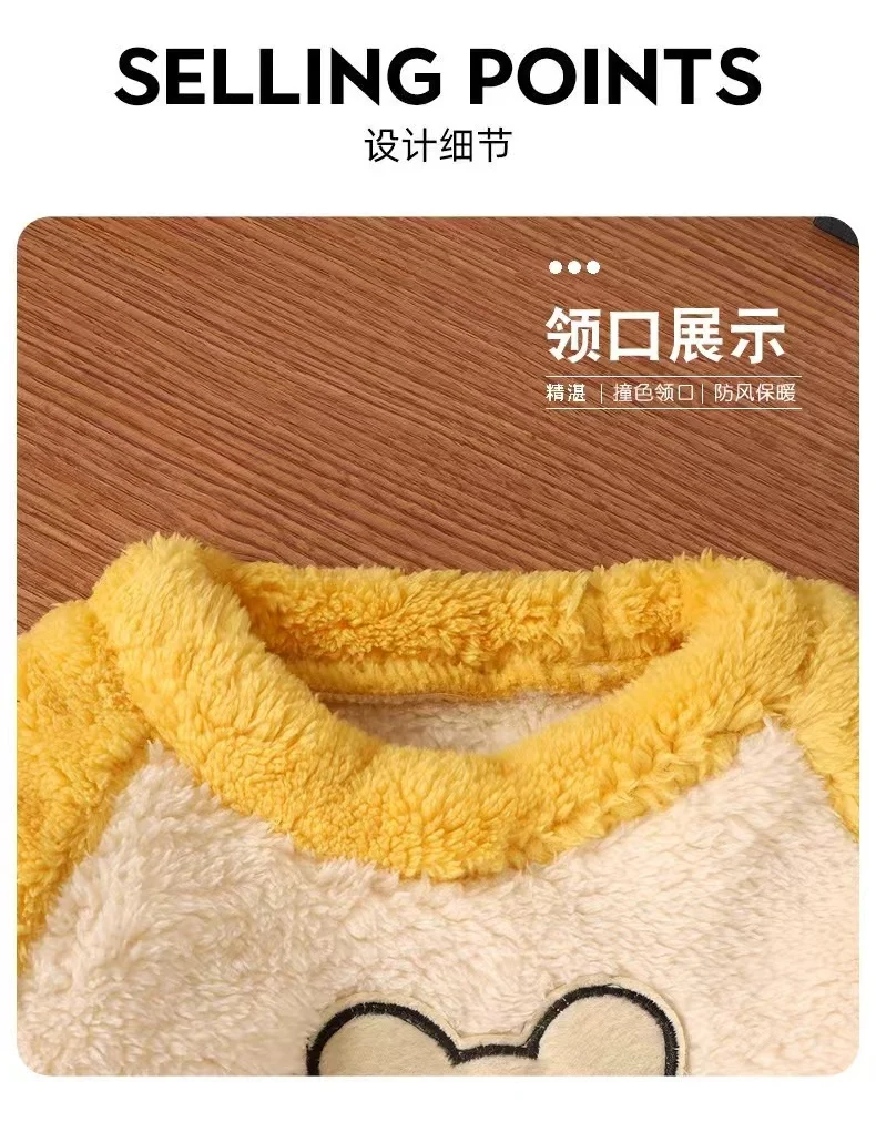 New Kidsren's Flannel Pajamas Set Autumn and Winter Boys and Girls Coral Velvet Thickeneded Home Clothes Two-piece Set