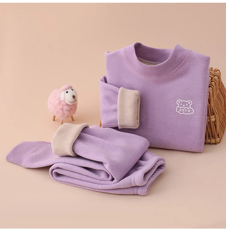 Autumn and winter fleece-lined children's clothing large children's mid-collar autumn pants children's inner warm bottoming shirt children's home clothing suit